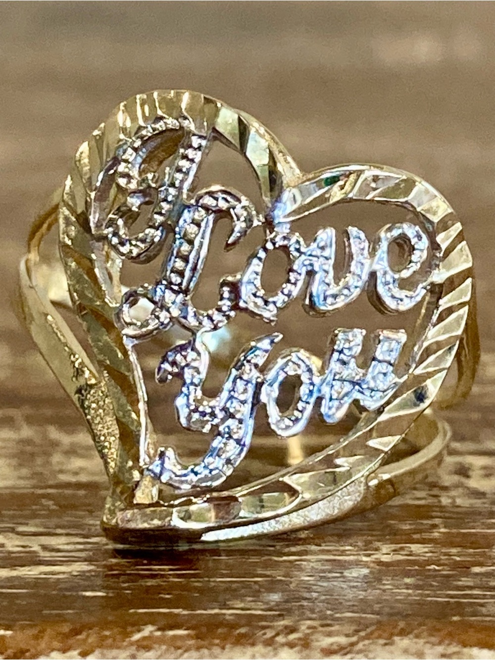 14K Gold Heart Ring “I Love You” White and Yellow Gold Size 9 - Picture 8 of 17